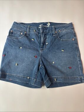 Seven7 Blue Embroidered Daisy Jean Shorts